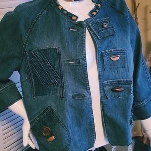 Stylish funky Denim jacket ,african beads patchwork,handcrafted